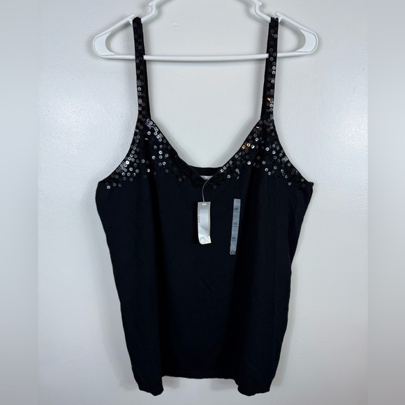 Old Navy Womens Sequin Cami Top Black NWT‎ XXL Knit Office Goth Party Base - Picture 1 of 6